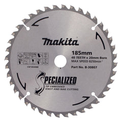 Makita Accessories - Knot & Nail TCT Saw Blade 185mm x 20/16mm x 40T | B-30807