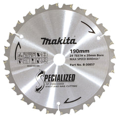 Makita Accessories - Knot & Nail TCT Saw Blade 190mm x 20mm x 24T | B-30857