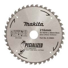 Makita Accessories - Knot & Nail TCT Saw Blade 216mm x 30mm x 40T | B-30885