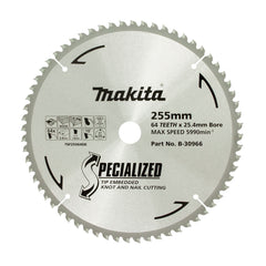 Makita - Knot & Nail TCT Saw Blade 255mm x 25.4mm x 64T  | B-30966