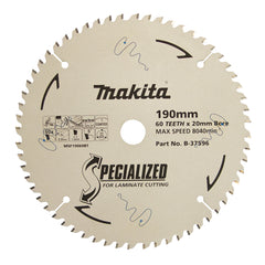 Makita Accessories - Laminate TCT Saw Blade 190mm x 20mm x 60T | B-37596
