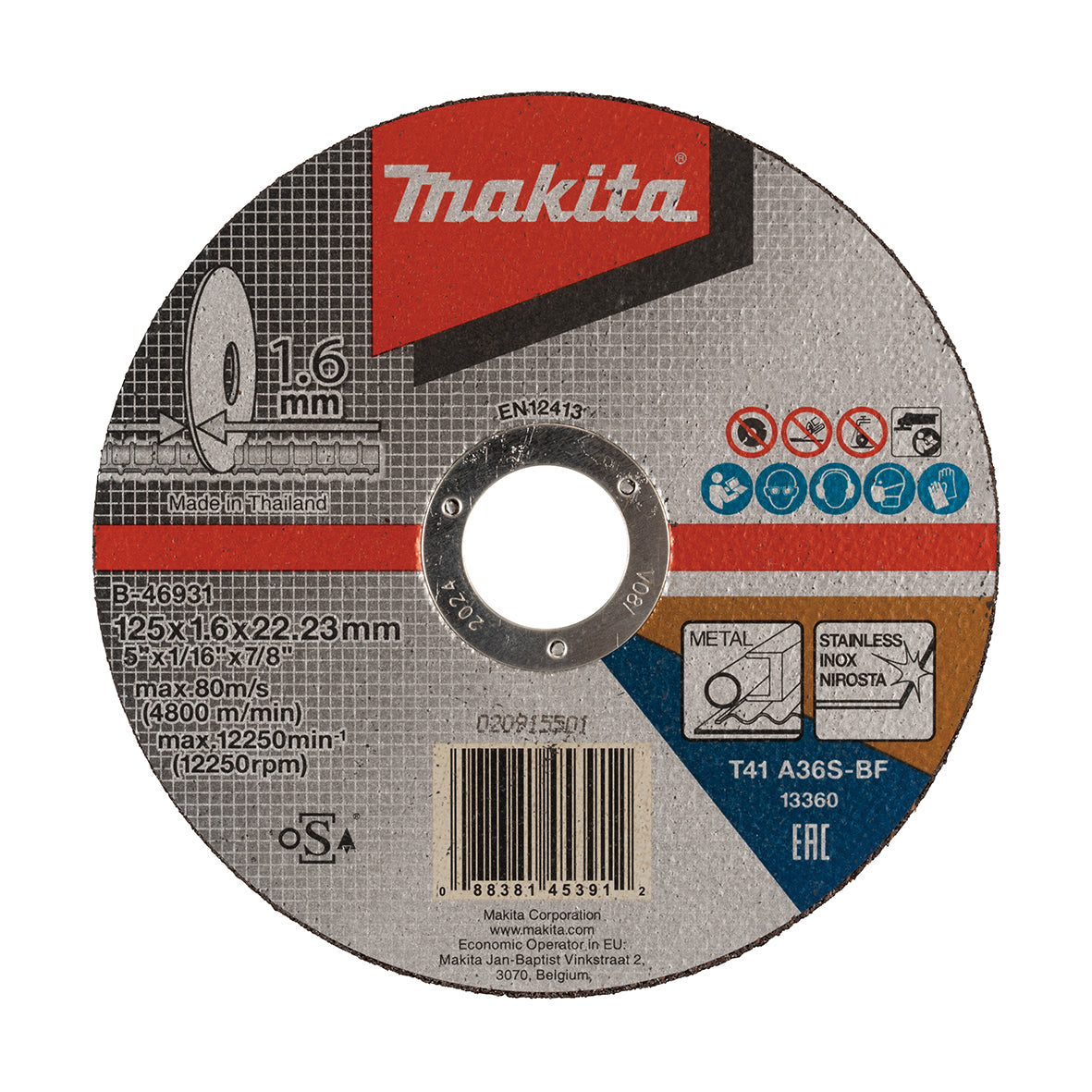 Makita Grinding & Cutting 125mm X 1.6mm X 22mm Inox Metal Cutting Disc A36S 25Pk | SKU B-46931-25