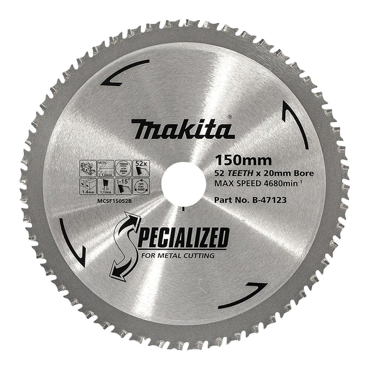 Makita Sawing Cold Metal Cutting Tct Saw Blade 150mm X 20mm X 52T | SKU B-47123