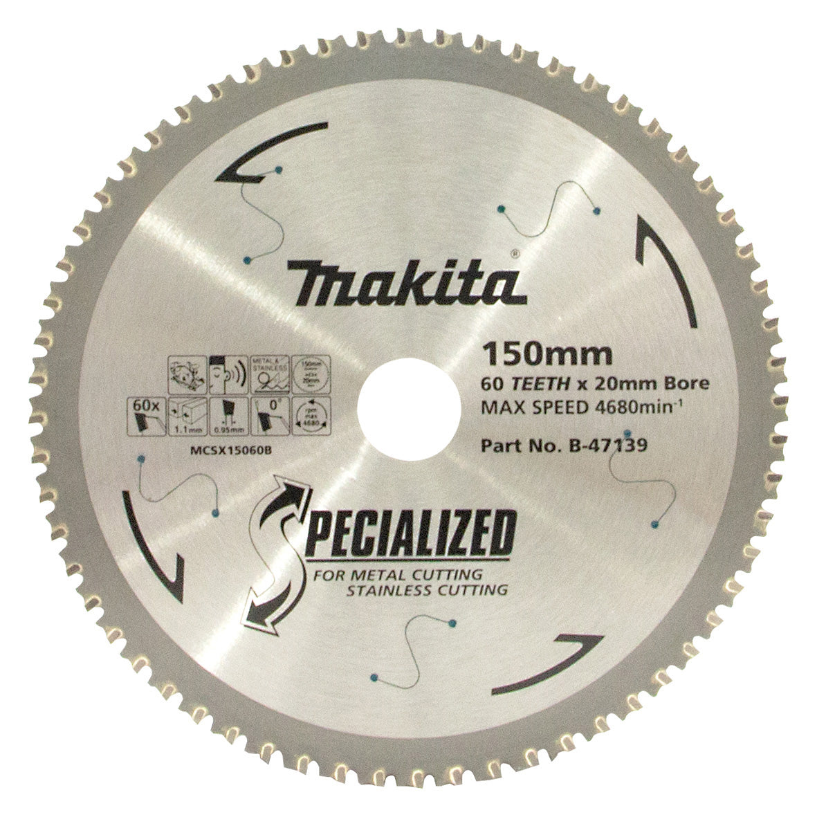 Makita Sawing 304 Grade Stainless Steel Tct Saw Blade 150mm X 20mm X 60T - Cermet | SKU B-47139