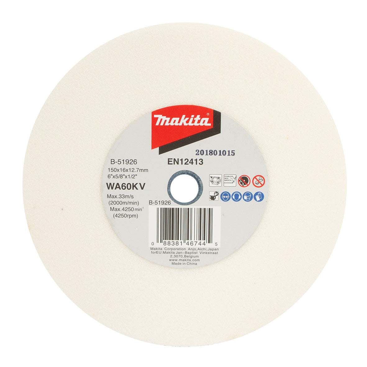 Makita Grinding & Cutting 150mm X 16 X 12.7mm Bench Grinding Wheel White Alu Oxide Wa60Kv  | SKU  B-51926