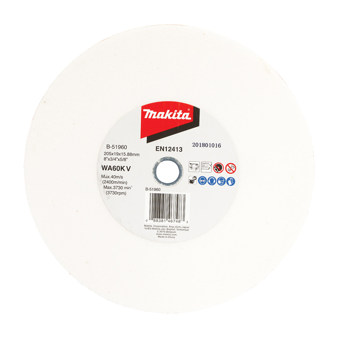 Makita Grinding & Cutting 205mm X 19 X 15.88mm Bench Grinding Wheel White Alu Oxide Wa60Kv | SKU B-51960