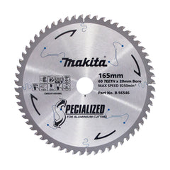 Makita Sawing Aluminium Tct Saw Blade 165mm X 20mm X 60T - Dls600 | SKU B-56546