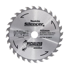 Makita Accessories - Plunge Saw TCT Saw Blade 165mm x 20 x 28T / 2mm Thin Kerf | B-56817