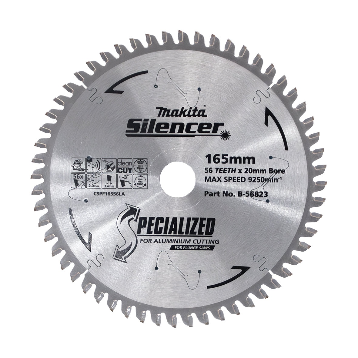 Makita Sawing Plunge Saw Tct Saw Blade 165mm X 20 X 56T / Aluminium 2mm Kerf | SKU B-56823
