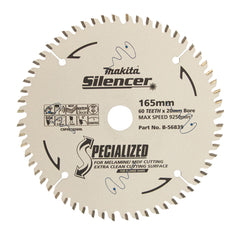 Makita Sawing Plunge Saw Tct Saw Blade 165mm X 20 X 60T / 2mm Thin Kerf Fine Finish | SKU B-56839