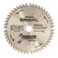 Makita Sawing Plunge Saw Tct Saw Blade 165mm X 20 X 48T / Corian 2mm Kerf | SKU B-56851