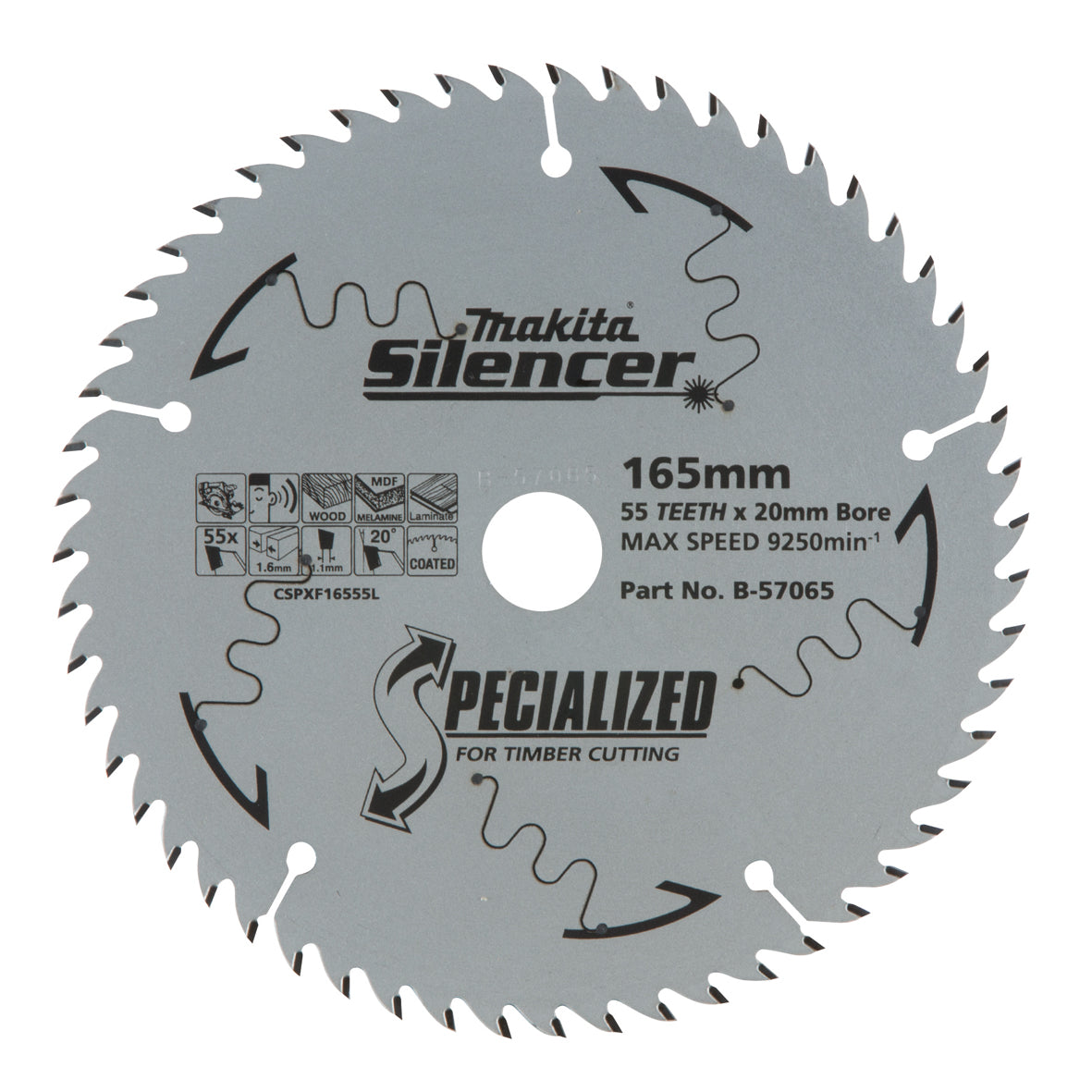 Makita Sawing Plunge Saw Tct Saw Blade 165mm X 20 X 55T / 1.6mm Thin Kerf | SKU B-57065