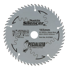 Makita Sawing Plunge Saw Tct Saw Blade 165mm X 20 X 55T / 1.6mm Thin Kerf | SKU B-57065