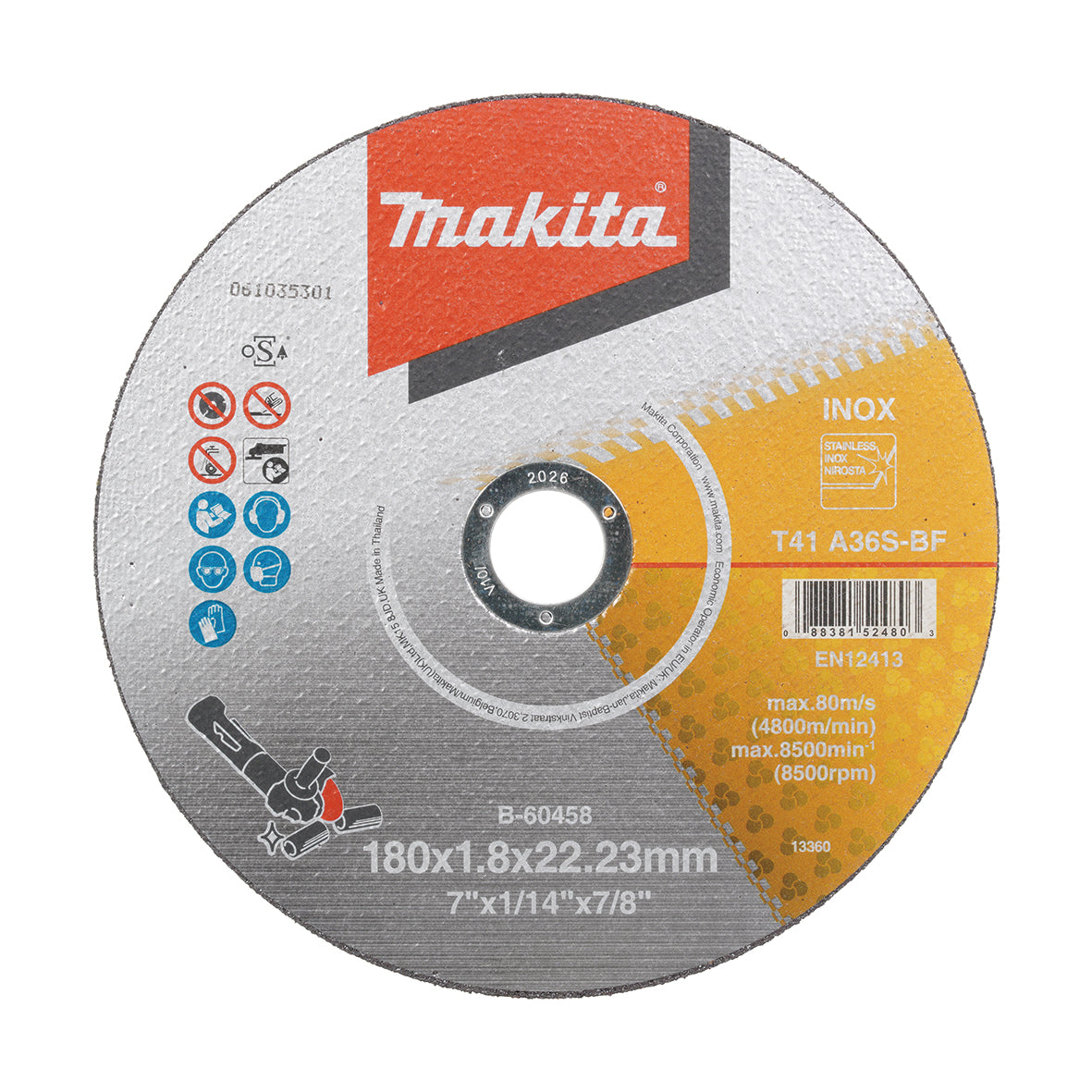 Makita Grinding & Cutting 180mm X 1.8mm X 22mm Inox Metal Cutting Disc A36S 40Pk | SKU B-60458-40