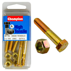 Champion - HEX BOLTS & NUTS - HIGH TENSILE - 1/4" x 2" - UNC - GRADE 5 | BC12