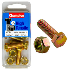 Champion - Hex Set Screws & Nuts - High Tensile - 5/16" x 1" - UNC - Grade 5 | BC17