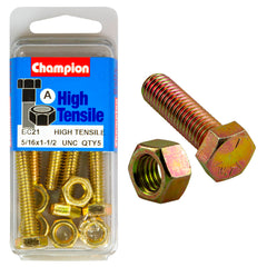 Champion - Hex Set Screws & Nuts - High Tensile - 5/16" x 1 - 1/2" - UNC - Grade 5 | BC21
