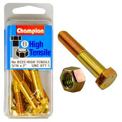 Champion - HEX BOLTS & NUTS - HIGH TENSILE - 5/16" x 2" - UNC - GRADE 5 | BC23