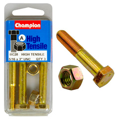 Champion - HEX BOLTS & NUTS - HIGH TENSILE - 5/16" x 3" - UNC - GRADE 5 | BC28