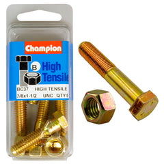 Champion - HEX BOLTS & NUTS - HIGH TENSILE - 3/8" x 1-1/2" - UNC - GRADE 5 | BC37