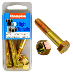 Champion - HEX BOLTS & NUTS - HIGH TENSILE - 3/8" x 1-3/4" - UNC - GRADE 5 | BC38