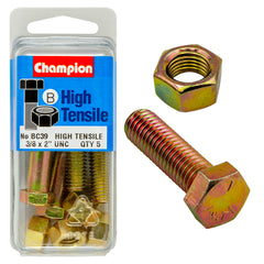 Champion - HEX BOLTS & NUTS - HIGH TENSILE - 3/8" x 2" - UNC - GRADE 5 | BC39
