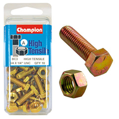 Champion - Hex Set Screws & Nuts - High Tensile - 1/4" x 3/4" - UNC - Grade 5 | BC3