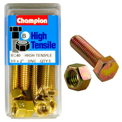 Champion - Hex Set Screws & Nuts - High Tensile - 3/8" x 2" - UNC - Grade 5 | BC40