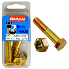 Champion - HEX BOLTS & NUTS - HIGH TENSILE - 3/8" x 2-1/2" - UNC - GRADE 5 | BC42