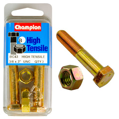 Champion - HEX BOLTS & NUTS - HIGH TENSILE - 3/8" x 3" - UNC - GRADE 5 | BC43