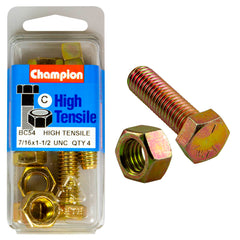 Champion - Hex Set Screws & Nuts - High Tensile - 7/16" x 1 - 1/2" - UNC - Grade 5 | BC54