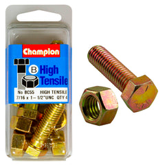 Champion - HEX BOLTS & NUTS - HIGH TENSILE - 7/16" x 1-1/2" - UNC - GRADE 5 | BC55