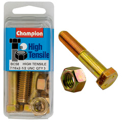 Champion - HEX BOLTS & NUTS - HIGH TENSILE - 7/16" x 2-1/2" - UNC - GRADE 5 | BC58