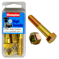 Champion - HEX BOLTS & NUTS - HIGH TENSILE - 1/2" x 1-3/4" - UNC - GRADE 5 | BC68