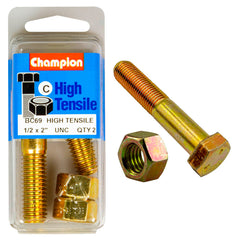 Champion - HEX BOLTS & NUTS - HIGH TENSILE - 1/2" x 2" - UNC - GRADE 5 | BC69