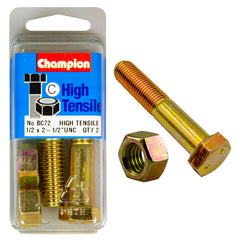 Champion - HEX BOLTS & NUTS - HIGH TENSILE - 1/2" x 2-1/2" - UNC - GRADE 5 | BC72