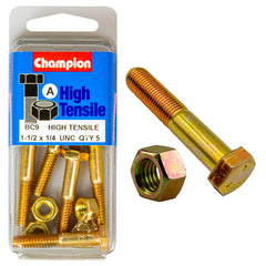 Champion - HEX BOLTS & NUTS - HIGH TENSILE - 1/4" x 1-1/2" - UNC - GRADE 5 | BC9