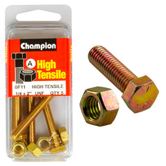 Champion - Hex Set Screws & Nuts - High Tensile - 1/4" x 2" - UNF - Grade 5 | BF11