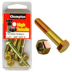 Champion - HEX BOLTS & NUTS - HIGH TENSILE - 1/4" x 2" - UNF - GRADE 5 | BF12