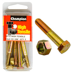 Champion - HEX BOLTS & NUTS - HIGH TENSILE - 1/4" x 2-1/2" - UNF - GRADE 5 | BF13