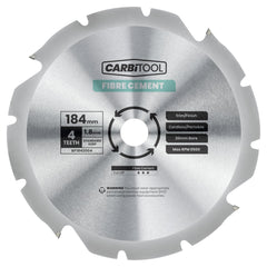Carbitool - 20mm Blade Circular Saw 4T Arbor Fibre Cement 184mm | BF1842004