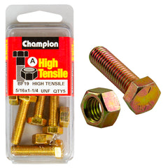 Champion - Hex Set Screws & Nuts - High Tensile - 5/16" x 1 - 1/4" - UNF - Grade 5 | BF19