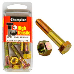 Champion - HEX BOLTS & NUTS - HIGH TENSILE - 5/16" x 1-1/2" - UNF - GRADE 5 | BF20