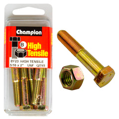 Champion - HEX BOLTS & NUTS - HIGH TENSILE - 5/16" x 2" - UNF - GRADE 5 | BF23