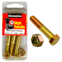 Champion - HEX BOLTS & NUTS - HIGH TENSILE - 5/16" x 3" - UNF - GRADE 5 | BF28