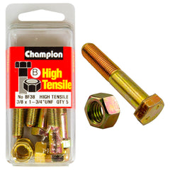 Champion - HEX BOLTS & NUTS - HIGH TENSILE - 3/8" x 1-3/4" - UNF - GRADE 5 | BF38