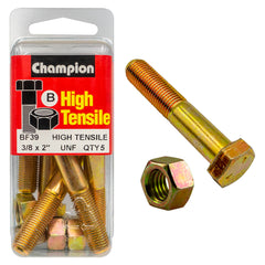 Champion - HEX BOLTS & NUTS - HIGH TENSILE - 3/8" x 2" - UNF - GRADE 5 | BF39