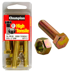 Champion - Hex Set Screws & Nuts - High Tensile - 3/8" x 2" - UNF - Grade 5 | BF40