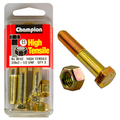 Champion - HEX BOLTS & NUTS - HIGH TENSILE - 3/8" x 2-1/2" - UNF - GRADE 5 | BF42