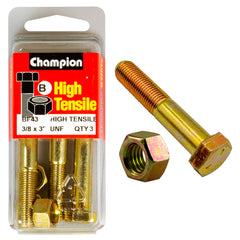 Champion - HEX BOLTS & NUTS - HIGH TENSILE - 3/8" x 3" - UNF - GRADE 5 | BF43